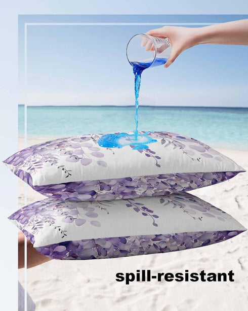 Purple Eucalyptus,Romantic Elegant Flower Leaves Herbs Outdoor Pillow Cover 12x20 Inch Cushion Sham Case, Waterproof Decorative Lumbar Throw Pillo...