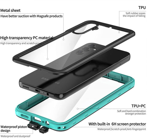 AICase for Samsung Galaxy A14 5G case Waterproof, Clear Water Proof Shockproof Dustproof Snowproof Full Body Rugged Transparent Underwater Phone C...