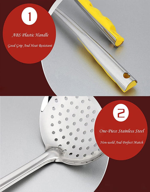 TENTA KITCHEN Dia 16CM Stainless Steel Skimmer/Slotted Spoon/Strainer Ladle With ABS Plastic Heat Resistant Handle...