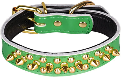 Spiked Studded Dog Collar, Soft Genuine Leather Dog Collar, Adjustable Dog Collars for Small Medium Large Dogs Breeds Pit Bull (L fit Neck 14.5-18...