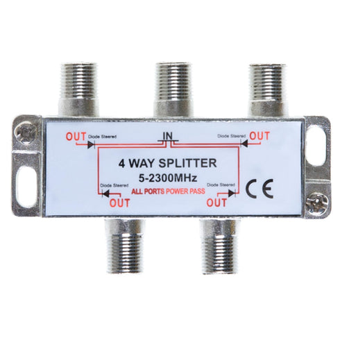 Cables Direct Online 4 Way Bi-Directional 5-2300 MHz Indoor and Outdoor Waterproof Coaxial Antenna Splitter for RG6 RG59 Coax Cable Satellite HDTV...