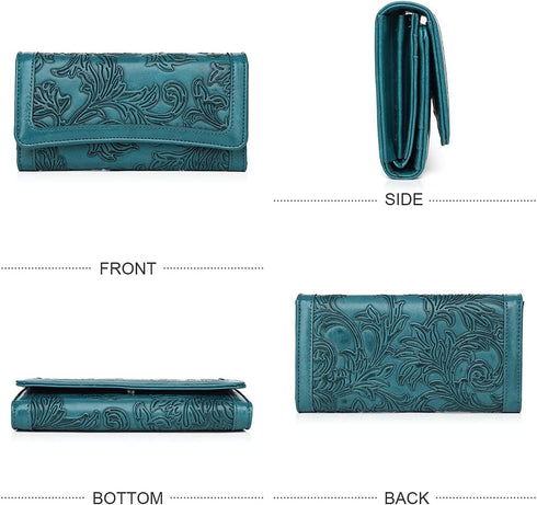 MEITRUE Women's Wallet Leather RFID Blocking Trifold Ladies Purse Embossed long Clutch Card Holder Phone Checkbook Organizer...