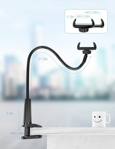 Tryone Gooseneck Phone Holder Stand for Bed Flexible Arm Adjustable Cell Phones Mount Clamp on Desk Bedframe Compatible with iPhone 14 Pro Max 13 ...