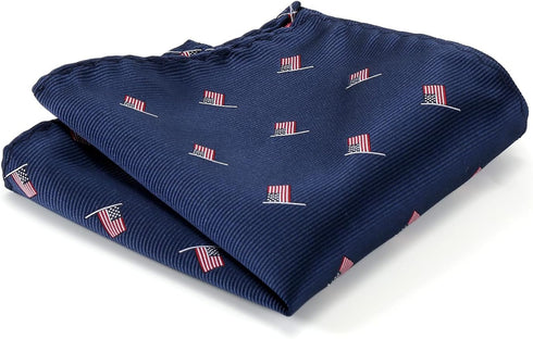 Men's American Flag Tie Set 3.27" (8.3CM) USA Flag Neckties and Pocket Square Set with Gift Box...