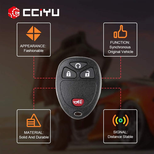 cciyu keyless Entry Remote Replacement 2008-2016 Fit for Buick Enclave 3.6L 2009-2013 Fit for Cadillac Escalade 6.0L 4 Buttons 2AOKM-GV1,OUC60221,...