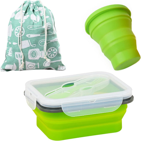 Collapsible Bowls for Camping Silicone Food Storage Containers Mixing Snack Bowls with Lid and Foldable Cups and Storage Bag for Salad, Lunch, Sna...