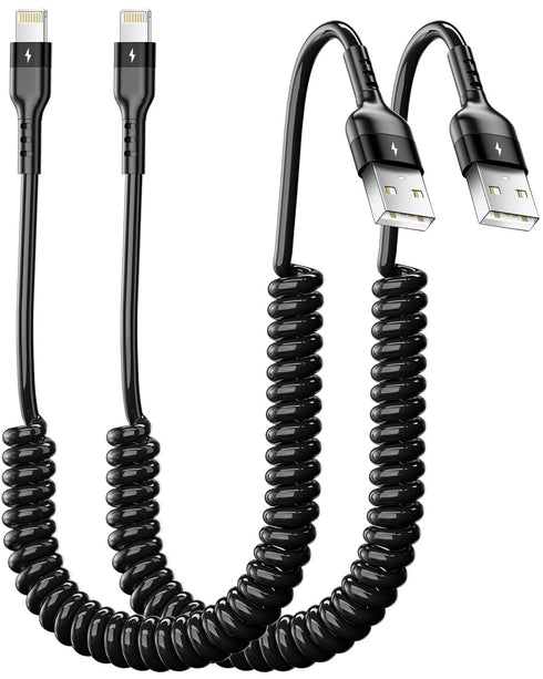 AICase Coiled Lightning Cable for Car 2 Pack, Coil iPhone Charger Cable Compatible with iPhone 14 Pro Max/13 pro max/12 Pro/12/11/XS/XS Max/XR/X/8...