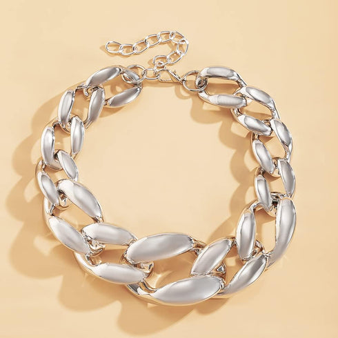 Fashion Silver Chunky Choker Cuban Link Chain Thick Necklaces Punk Statement Shiny Bar Nightclub Jewelry for Women and Girls?Silver)...
