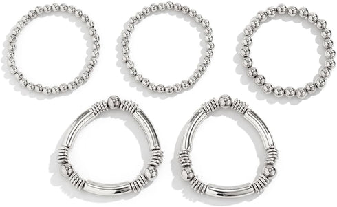 Jumwrit 5pcs Layered Beaded Bracelets Set for Women Dainty Stretch Elastic Round Ball Beads Chain Tube Bangle Bracelets Boho Stackable Bracelets T...