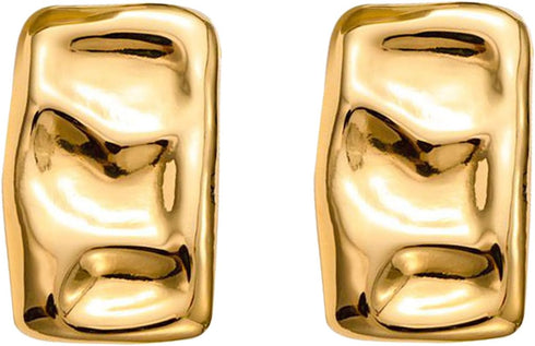 Chunky Gold Rectangle Stud Earrings for Women, Dainty Thick Stud Earrings, Minimalist Geometric Earrings for Women...