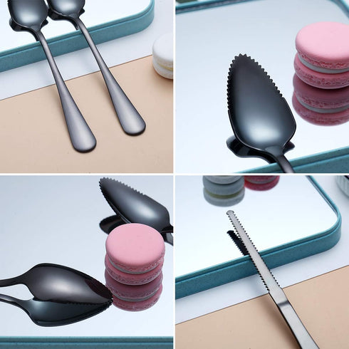 Black Grapefruit Spoons 3 Pieces Set, 2 Stainless Steel Grapefruit Spoon And 1 Grapefruit knife With Titanium Plating, Grapefruit Utensil Set, Ser...