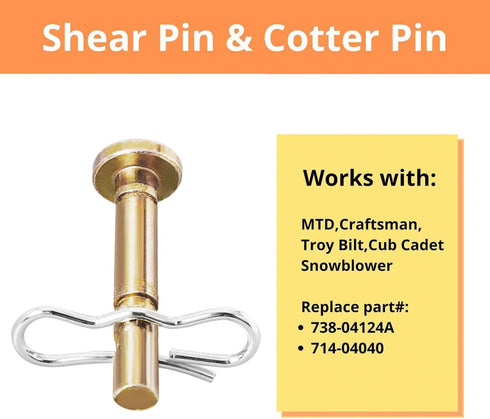 20 pcs Shear Pins for Snowblower - Shear Pins & Cotter Pins Compatible with Craftsman Troy Bilt Snow Blower Snow Thrower, Replaces 738-04124A 714-...