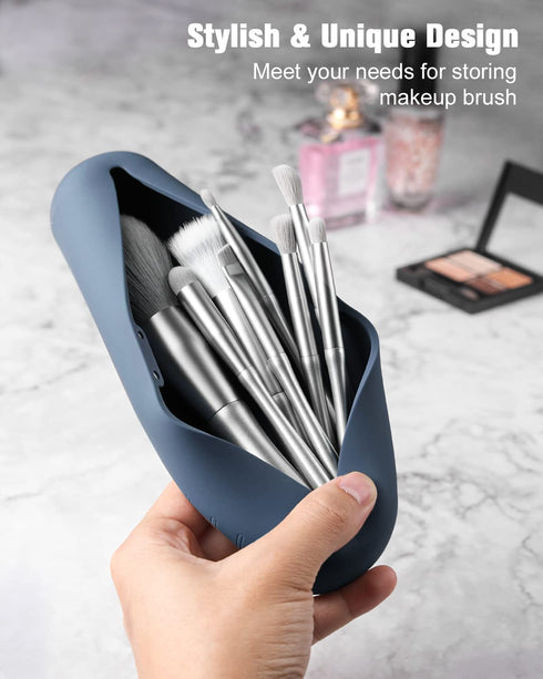 FERYES Makeup Brush Holder, Magnetic Anti-fall Out Silicon Portable Cosmetic Face Brushes Holder, Soft and Sleek Makeup Tools Organizer for Travel...