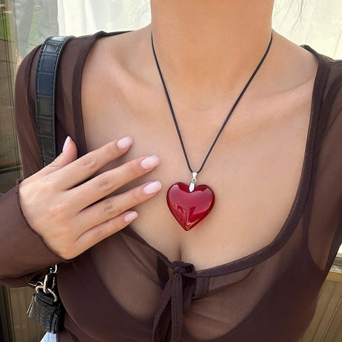 Big Heart Pendant Choker Necklaces - Chunky Glass Puffy Heart Choker Necklace for Women Y2K Grunge Jewelry...