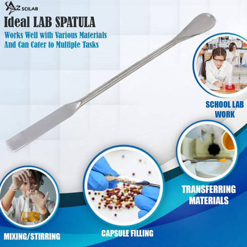 A2Z-DE001 Stainless Steel Double Ended Micro Lab Spatula Sampler, Square & Flat Spoon End, 7" Length...