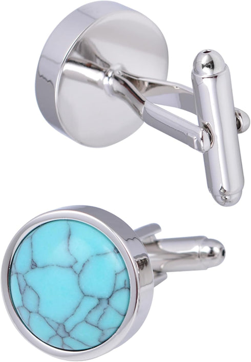 Dome Natural Turquoise Stone Cufflinks Jewelry for Men Stainless Steel Classic Tuxedo Shirt Unique Business Wedding...