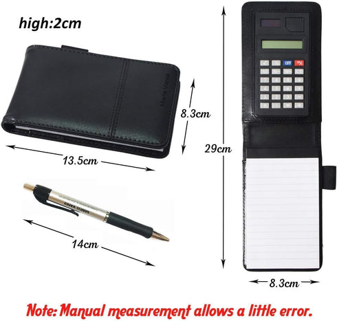 KXF Refillable A7 Pocket Journal Notebook with 2 Refill Pads & Calculator & Pen Small Shopping Note Pad Handy Memo Pad Book Ruled Reporters PU Lea...