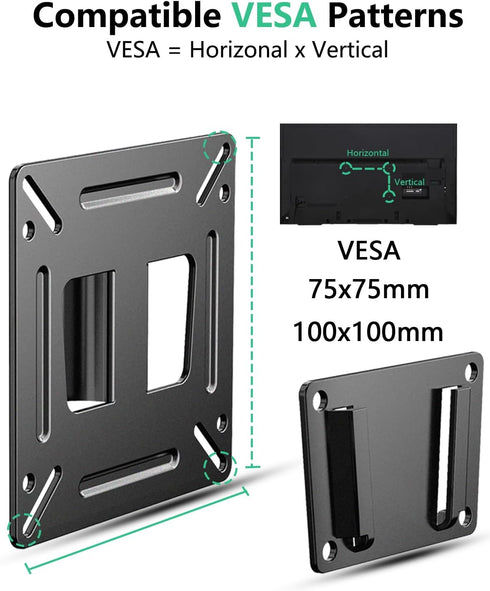 Monitor Wall Mount RV TV Mount for 14”-27” LED LCD Flat Screens, Small TV Mount for Computer Monitors, Camper TV Mount Low Profile Fixed with 100x...