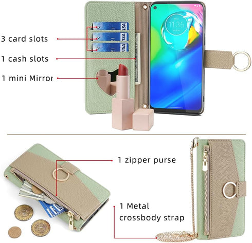 Asuwish Phone Case for Moto G Power 2020 Wallet Cover with Tempered Glass Screen Protector and Mirror Flip Cover Ring Credit Card Holder Crossbody...