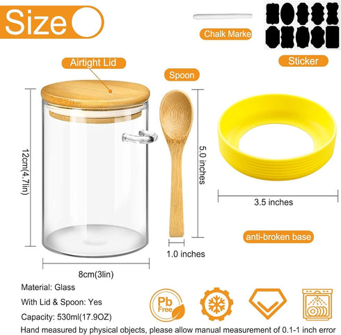 Spice Jars, Overnight Oats Containers with Airtight Lid and Spoon, Decorative Kitchen Canisters Set, Glass Storage Containers for Coffee, Tea, Sug...