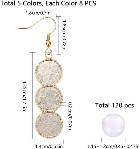 PH PandaHall 40 Sets 3-Consecutive Earring Blanks, 40pcs 8 Colors Round Earring Bezel Trays Backs Base Blank, 120pcs Glass Cabochon Dome Tiles and...