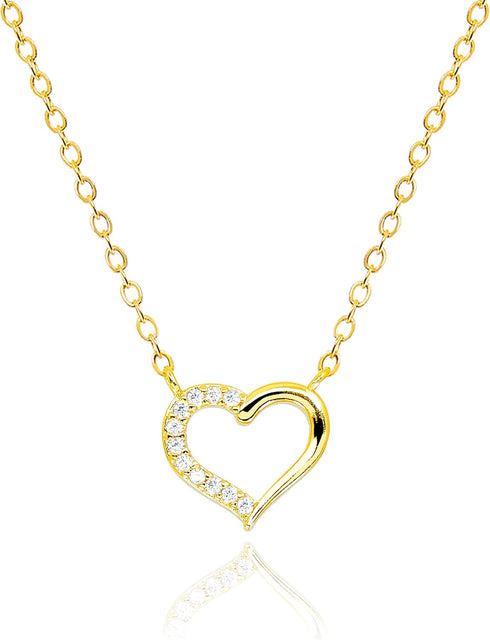 Dainty Open Heart Necklace for Women • 14K Gold Plated Cubic Zirconia Heart Pendant Choker Necklaces • Non Tarnish Cute Love Jewelry Gifts for Gir...