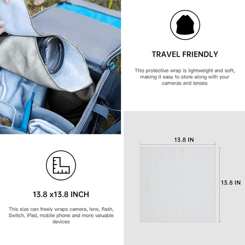 BEIYANG Camera Protective Wrap, Lens Protector Wrapper, 13.8x13.8 Inch Grey Magic Self-Adhesive Cloth for Camera/Lens/Phone/DSLR/Laptop/Accessorie...