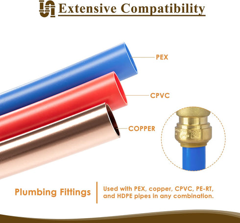 JUWO 1/2" x 1/2" NPT Female Adapter for PEX, Copper, CPVC Pipe, Push to Connect Brass Plumbing Fitting with Upgraded Stiffener (6 Pack)...