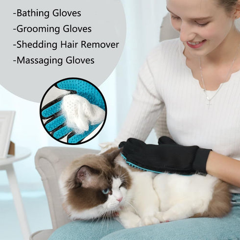 Upgraded Pet Grooming Gloves with Sturdy Teeth, Dexterous Dog Hair Removal for Gentle Shedding, Shampoo Horse Bathing Supplies for Washing, Scrubb...