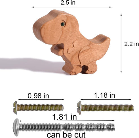 2 Pack Wooden Cabinet Knobs Cute Wood Dinosaur Drawer Dresser Knobs Wardrobe Cupboard Door Knobs Pulls Handles for Home Furniture with 3 Kinds of ...
