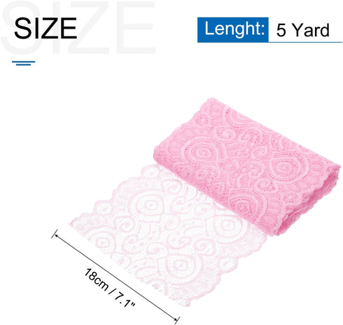 MECCANIXITY 7.1 Inch Wide 5 Yard Lace Ribbon Floral Pattern Pink Lace Trim Ribbon for Sewing Making,and DIY Crafts,Gift Wrapping,Wedding Decor...