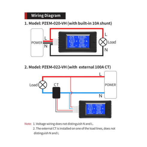 AC 80-260V Current Voltage Amperage Power Energy Panel Meter 100A LCD Display CT Digital Voltmeter Ammeter Voltage Current Tester Power Energy Fre...