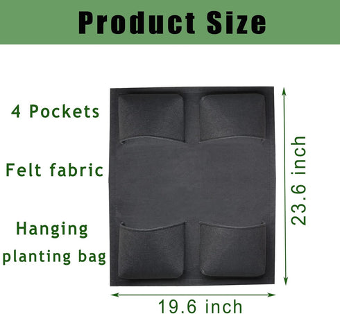 Hanging Railing Planter, 4 Pocket Vertical Planter Garden Plant Hanger Grow Bags, Both Sides Fence Fabric Hanging Planter Bag for Salads, Herbs, a...