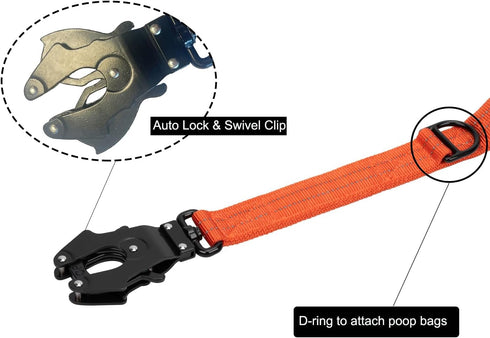 ICEFANG Short Dog Leash 18 Inch Reflective Nylon Traffic Leash with Padded Handle,Heavy duty Auto Lock Swivel Clip for Medium Large Dogs No Pull T...