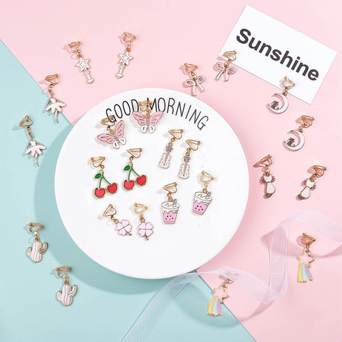 SUNNYCLUE 1 Box DIY 12 Pairs Clip On Earrings Pink Themed Clip On Earring Making Kit for Little and Women Jewelry Making Supplies...