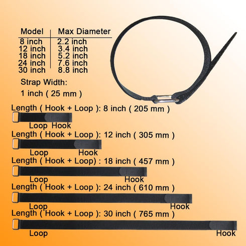 8"12"18"24"30" Hook and Loop Fastening Cable Strap - 30 Pack Reusable Nylon Extend Securing Strap - Adjustable Cinch Strap with Buckle...