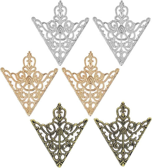 3 Pairs Retro Hollow Pattern Brooches Angle Triangle Shirt Collar Pins Brooch Buckle for Women and Girls (Gold, Silver, Antique Bronze)...