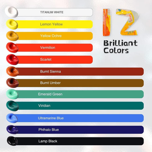 Colorful Acrylic Glass Paint Set with 6 Brushes, 1 Palette, 12 Colors Stain Glass Paints for Wine Glass, Waterproof Acrylic Enamel Paint Kit to Cr...