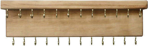 SANY DAYO HOME Jewelry Organizer with 24 Hooks and Cosmetics Shelf, 12 x 3 x 4 inches Wall Mounted Rustic Pine Wood Holder for Necklaces and Brace...