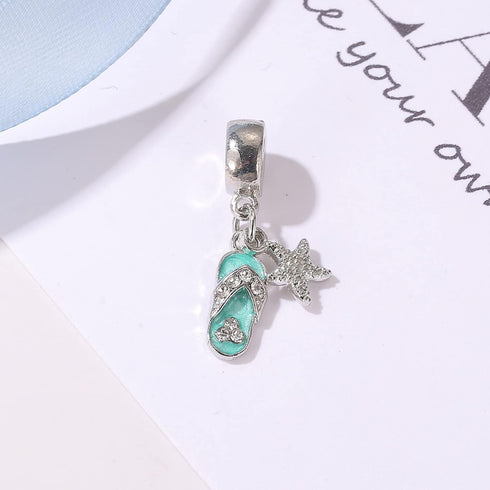 Lifequeen Beach Charms Starfish Flip Flop Sliper Dangle Birthstone Birthday Charm Beads for Bracelets (Starfish Flip Flop Shoe)...