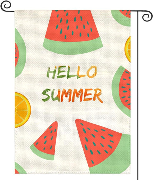 Hello Summer Watermelon Garden Flags 12x18 Double Sided Outside Vertical Burlap Fruit Cool Summer Flag Yard Decorations Outdoor...