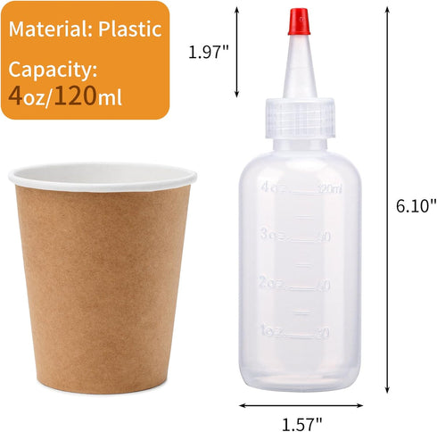 CUCUMI 16pcs Plastic Squeeze Bottles for Liquids & Sauces, 4oz Squeeze Bottles with Red Tip Caps Measurement Marks for Icing Cookie Decorating, Cr...