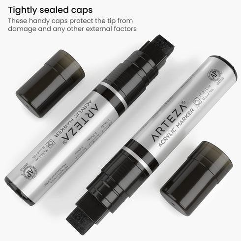 ARTEZA Acrylic Paint Pens, Pack of 2, Black, 3-in-1 Multi-Line Nibs, 5–15 mm Line, UV-Resistant Paint Markers for Rocks, Glass, Metal, and Wood, A...