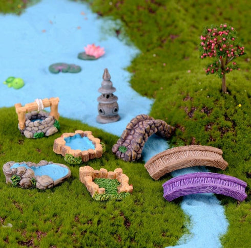 Blue DIY Miniature Mini Water Pool Fairy Garden Lawn Ornament Outdoor Statues for Mountain Dollhouse Decor Craft Garden Sculptures and Statues...