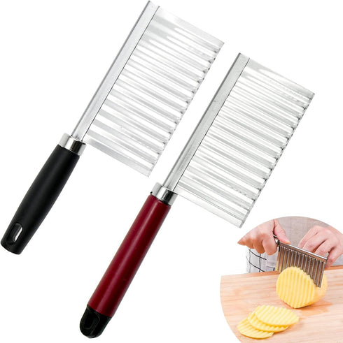 2 PACK French Fry Crinkle Cutter,Wavy Potato Slicer Cutter,Vegetable Veggie Chopper Cut Knife,Cucumber Carrot Garnishing Knife, Home Kitchen Wavy ...