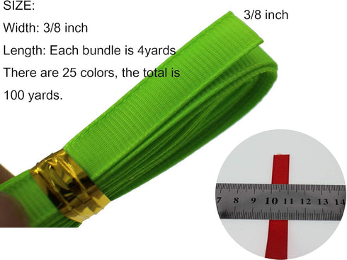 100 Yards 3/8" 1.0CM Soild Grosgrain Ribbon Boutique Gift Wrapping Package Ribbon, DIY Crafts Bow Hair Headband Accessories Assorted Ribbon (3/8" ...