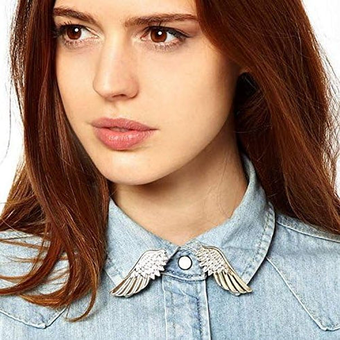 2PCS Angel Wings Tassel Chain Brooch Collar Pins,Rhinestone Metal Feather Lapel Pin, Suit Coat Breastpin for Women Men's Accessories...