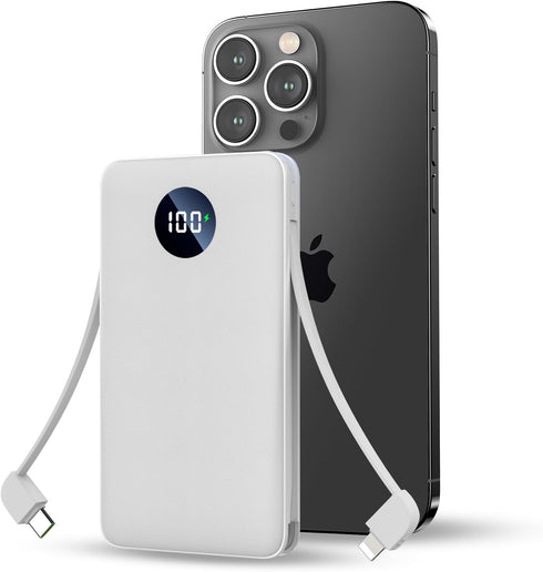 Portable charger12000mAh External Battery Packs,Ultra Slim small Power Bank Compact with Built-in Cables,22.5W USB C Fast Charging LCD Display Clu...