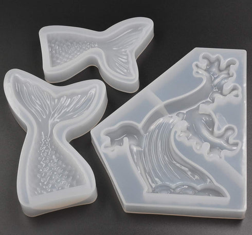 3Pcs Mermaid Tail Ocean Wave Shape Epoxy Mold DIY Resin Craft Making Silicone Mold Sea Set...
