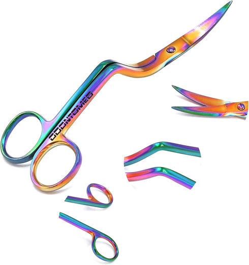 OdontoMed2011 Multi Titanium Rainbow Universal Curved Bent Handle Scissor 6" Embroidery Tailor ODM...
